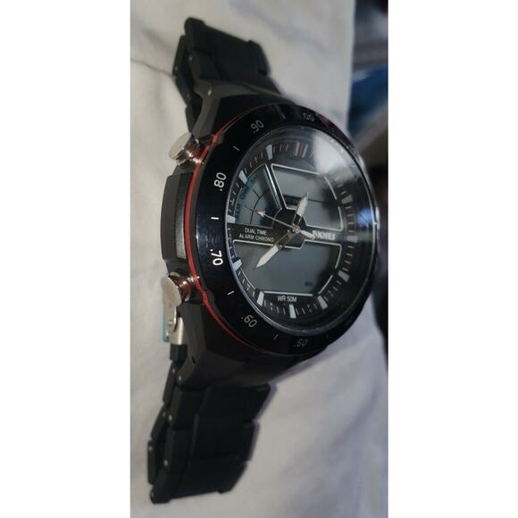 SKMEI Men's Dual Time Alarm Chrono Black Strap Watch 1016New With Tag - Picture 3 of 12